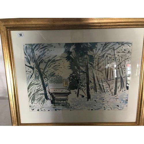 14 - Alan Halliday.  A watercolour - Prague The Villa Bertramka, framed and glazed - 14in. x 21in. label ... 