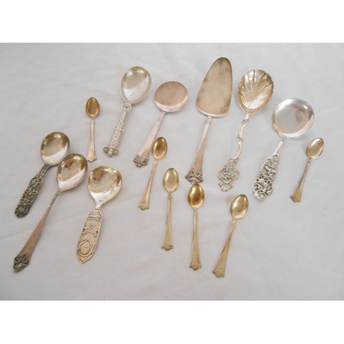 204 - A selection of Norwegian silver flatware by Magnus Aase including a cake slice, coffee spoons, ornam... 