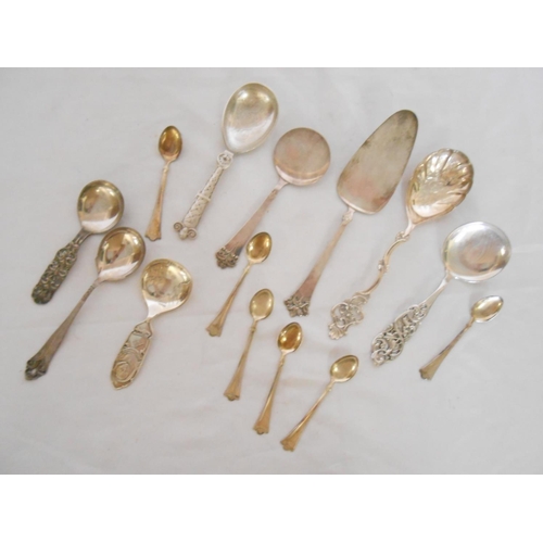 204 - A selection of Norwegian silver flatware by Magnus Aase including a cake slice, coffee spoons, ornam... 