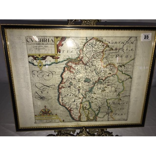 35 - A 17th Century engraved map of Cambria by William Kip 1607, framed and glazed