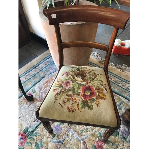 42 - A Regency mahogany framed dining chair with curved cresting rail, centre splat, tapestry covered sea... 