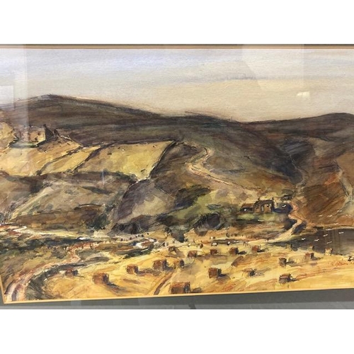 15 - R. Hobson 77.  A signed watercolour - Landscape scene, mounted, framed and glazed - 14in. x 21in.