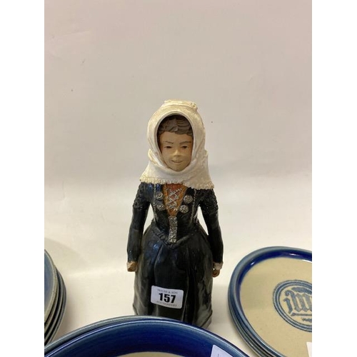 157 - A Continental pottery figure of a lady in national costume - 11in. high, an Eastern bowl decorated f... 