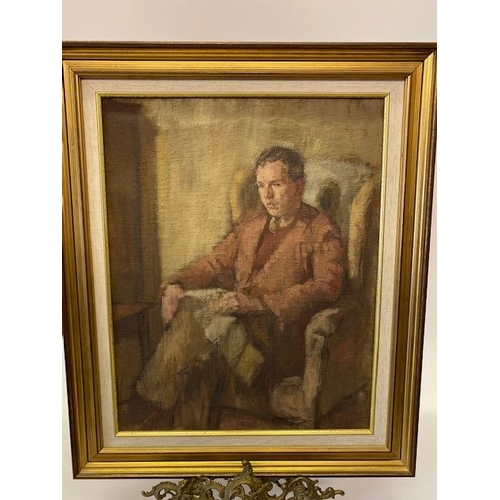 17 - Doulgas Pittuck.  Oils on canvas - Portrait of Esmond Collins in an armchair, framed - 17 1/2in. x 1... 