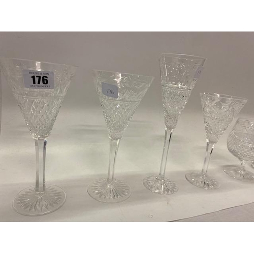 176 - An extensive part suite of Stuart Beaconsfield table glass, comprising:- eight champagnes, eight tum... 