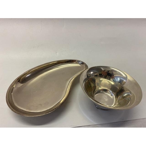 187 - A Swedish sterling silver bowl of tapering form, on leaf chased base and a Danish sterling silver sh... 