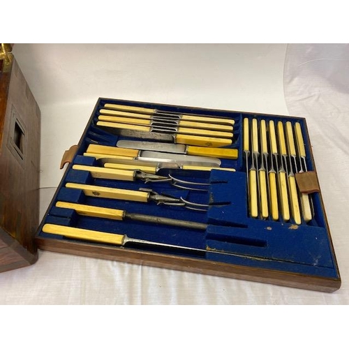 248 - An oak canteen box containing silver plated flatware on three trays