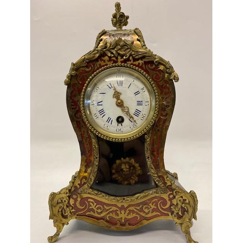 292 - A French mantel clock, white enamel dial, black and blue Roman and Arabic numerals, visible gilded m... 