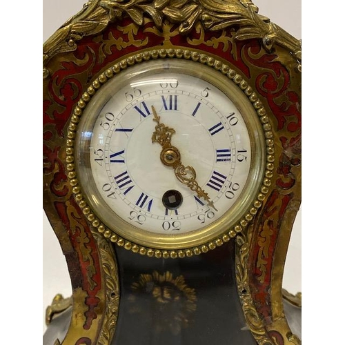 292 - A French mantel clock, white enamel dial, black and blue Roman and Arabic numerals, visible gilded m... 