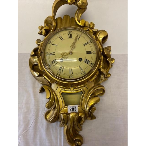 293 - A cartel clock with white enamel dial, Swedish movement, in a gilded metal leaf scroll case - 23in. ... 