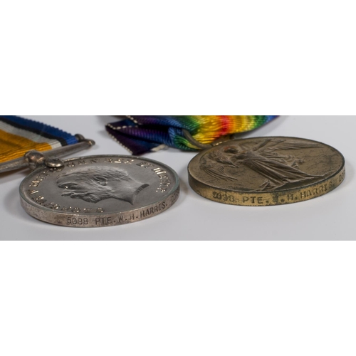 306 - A pair of First World War medals awarded to 5098 Pte W.H Harris Dorset Regiment