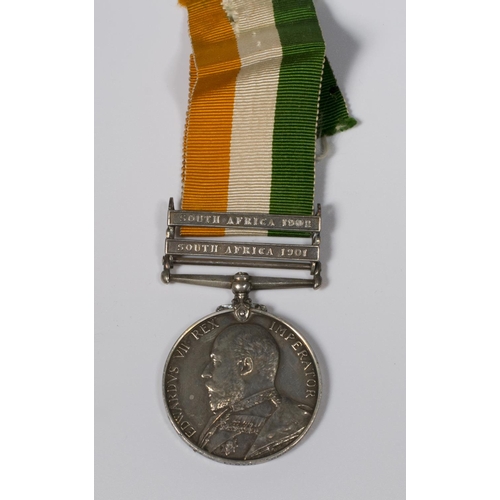 312 - A Kings South Africa medal with South Africa 1901 and 1902 bars warded to 4419 Pte W Lloyd Gordon Hi... 