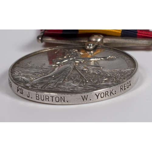 322 - A Queens South Africa medal awarded to 4669 Pte J Burton W Yorks Reg.