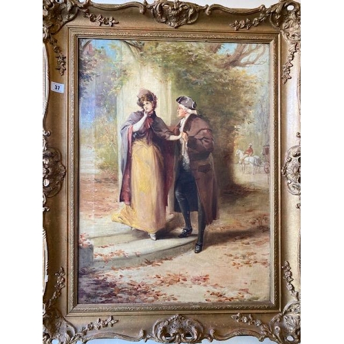 37 - A. Rosell 98.  A 19th Century signed oil on canvas - Lady and gentleman in 18th Century dress, gilt ... 