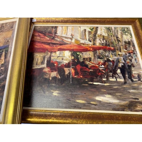 49 - Three modern limited edition giclee prints of figures seated outside cafes, framed - two 20in. x 24i... 