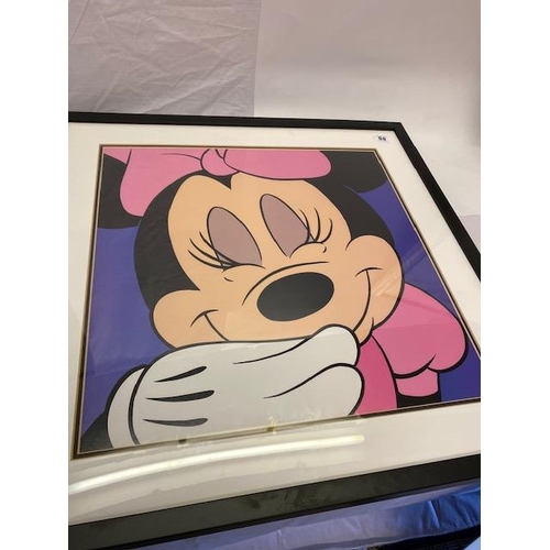 50 - A large print on canvas of a rubber duck - 39in. square, a print of Minnie Mouse, framed and glazed,... 