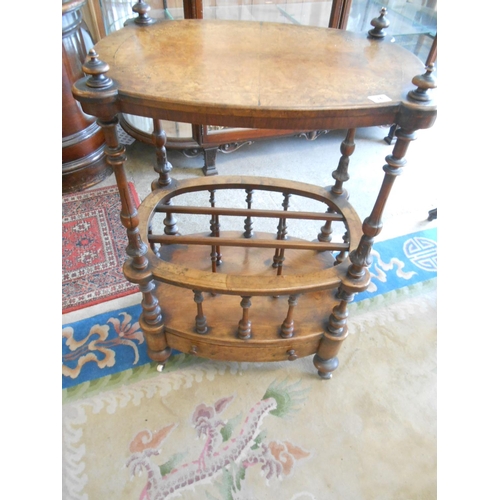 74 - A Victorian walnut and satinwood inlaid Canterbury, the upper part with turned finials and supports,... 