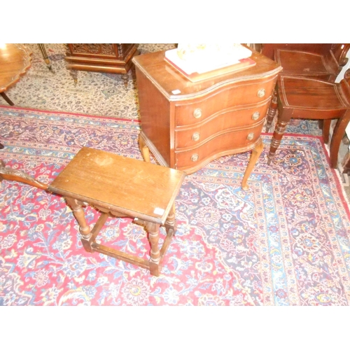 107 - An oak joint stool with rectangular top, on turned legs and stretchers - 19in. wide and a mahogany s... 