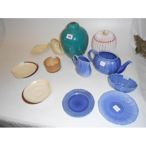 113 - A selection of Ashtead pottery including a running gazelle, green dish, part tea service, turquoise ... 