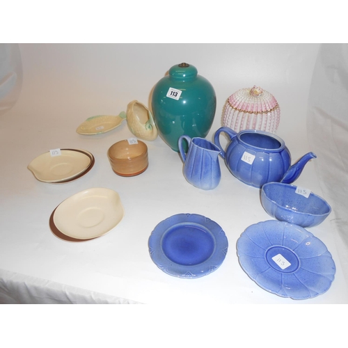 113 - A selection of Ashtead pottery including a running gazelle, green dish, part tea service, turquoise ... 
