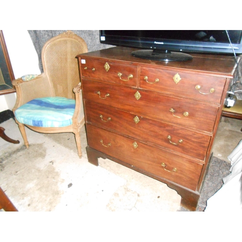 64 - A 19th Century mahogany straight front chest fitted two narrow and three wide drawers, on bracket fe... 