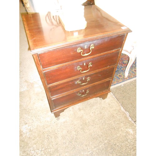 108 - A Georgian mahogany and satinwood crossbanded commode converted to a chest, fitted four drawers, on ... 