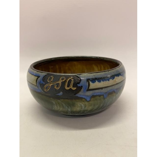 101 - A Royal Doulton pottery bowl decorated in blue and green - 7 in. dia.