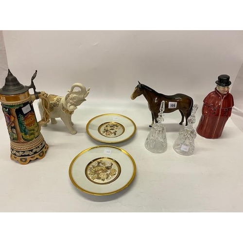 106 - A Beswick model of a horse, a Lennox China model of an elephant, German musical stein, slice cut gla... 