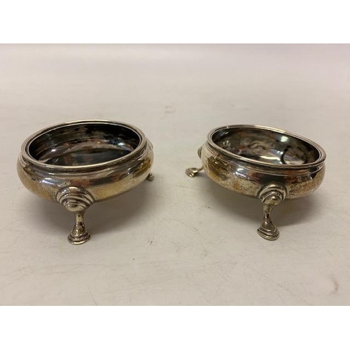 154 - Two Georgian circular silver open salts on short feet