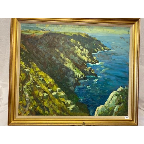 16 - Oils on board - Coastal scene, framed - 29in. x 35in.