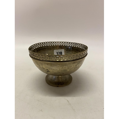 170 - A Chinese silver coloured metal pedestal bowl with pierced border - 4in. high