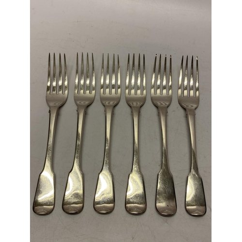 173 - A set of six silver dessert forks with fiddle pattern handles - London 1830, makers marks for Willia... 