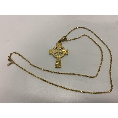 206 - A 9ct. gold Celtic cross pendant on a 9ct. gold chain