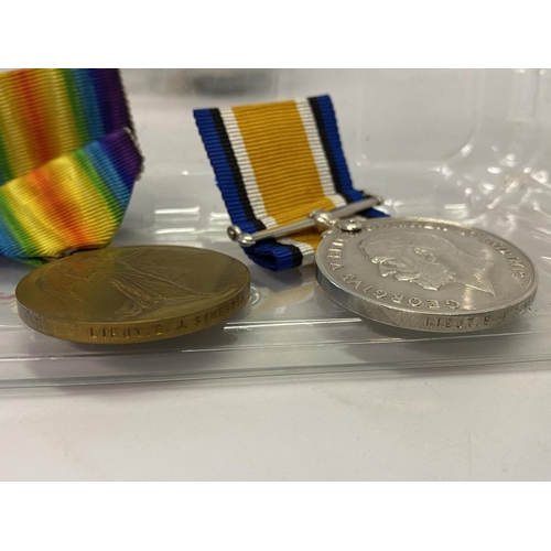 248 - A pair of First World War medals awarded to Lieut B.J Simester