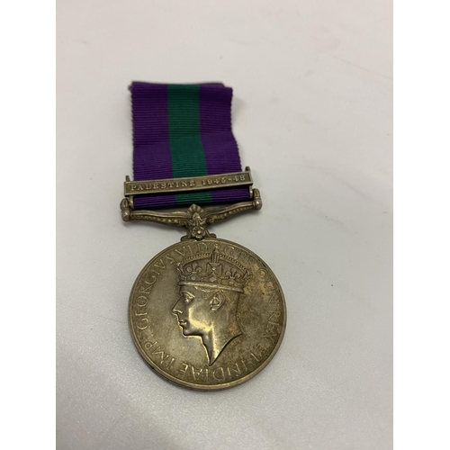 255 - A George VI General Service medal with Palestine 1945-48 bar awarded to 14027966 Pte. S Hudson D.W.R