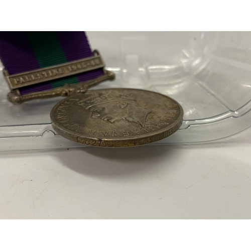 255 - A George VI General Service medal with Palestine 1945-48 bar awarded to 14027966 Pte. S Hudson D.W.R