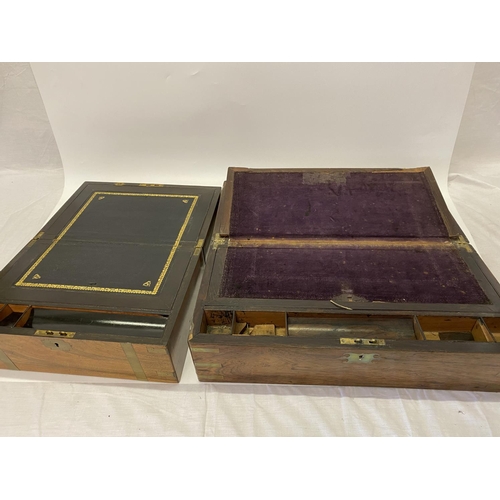 271 - A rosewood and brass bound writing box and a walnut and brass bound writing box