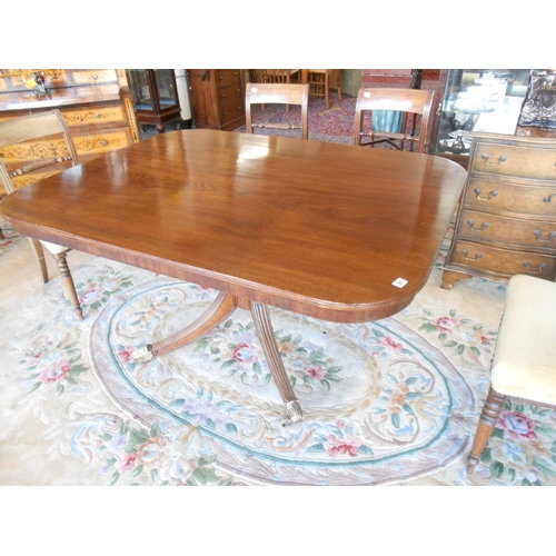 97 - A 19th Century mahogany breakfast table with square hinged top, on turned column, downswept legs wit... 