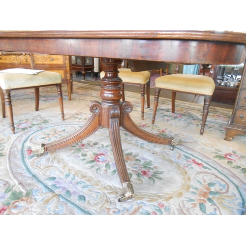 97 - A 19th Century mahogany breakfast table with square hinged top, on turned column, downswept legs wit... 