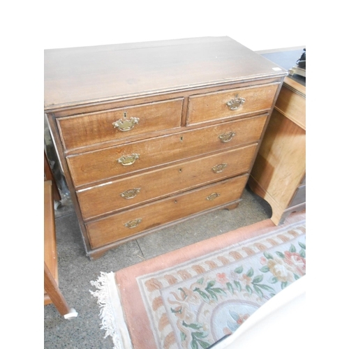 54 - A Georgian oak straight front chest fitted two narrow and three wide drawers, on bracket feet - 36in... 