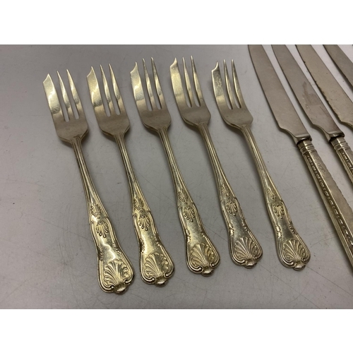 162 - A set of five Viners silver cake forks with Kings pattern handles - Sheffield 1965 and a set of six ... 