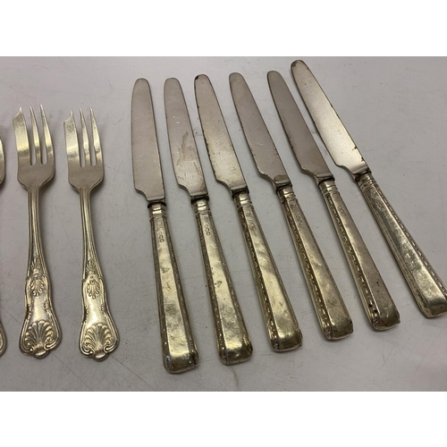 162 - A set of five Viners silver cake forks with Kings pattern handles - Sheffield 1965 and a set of six ... 