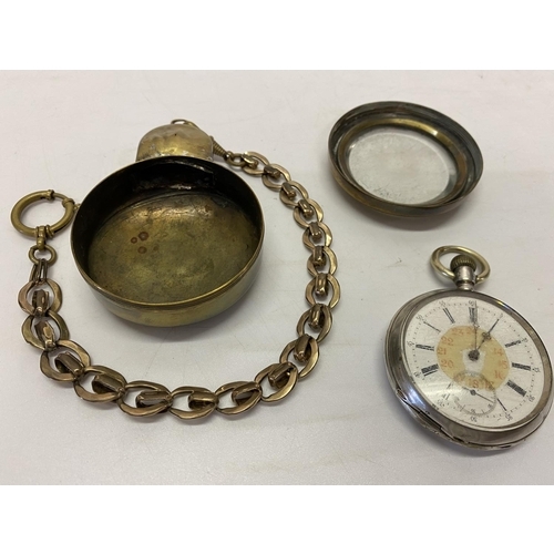 195 - A gentleman's pocket watch, white enamel dial, seconds dial, in a Continental silver case, complete ... 