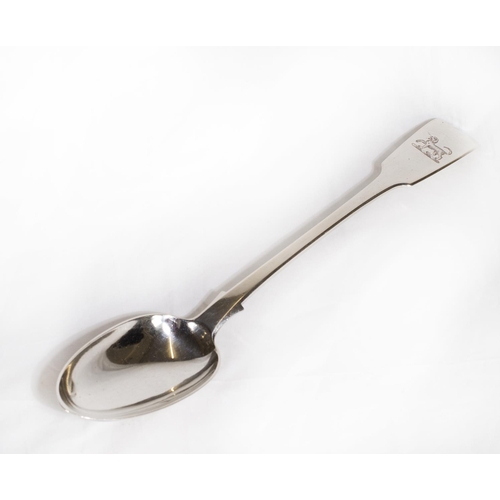 145 - A Victorian silver basting spoon with crest of large dog - London 1850, makers marks for George Adam... 