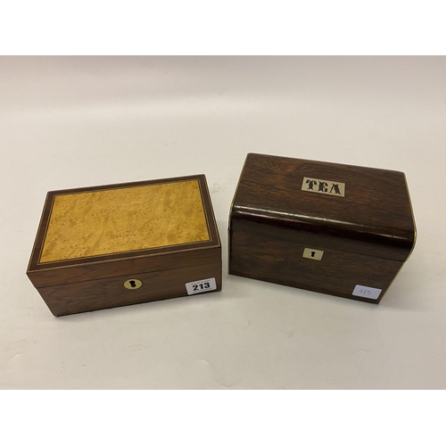 213 - A coromandel and satin birch box - 7in. wide and a coromandel and brass banded tea caddy with dome s... 