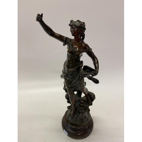 268 - A bronzed figure entitled Reine Des Fluts - 19in. high and two spelter figures - Semeur and Faucher ... 