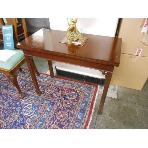 52 - A mahogany and crossbanded card table with rectangular top, on square legs with pierced supports - 3... 