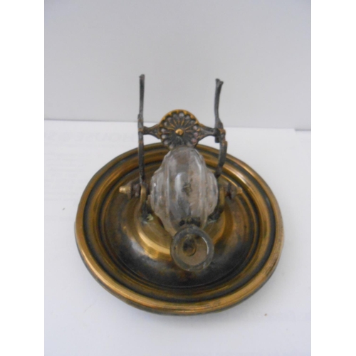 391 - A French inkstand fitted three glass shell form inkwells - 8in. wide, a French brass ditto fitted gl... 