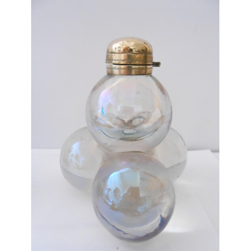 393 - Three glass ball form inkwells - 5 1/4in. - 4 3/4in. high