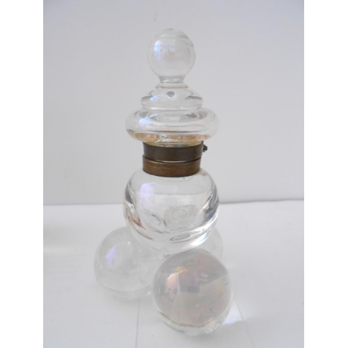 393 - Three glass ball form inkwells - 5 1/4in. - 4 3/4in. high